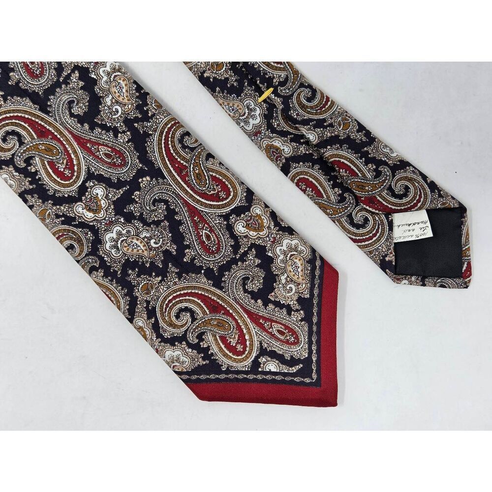 OSCAR DE LA RENTA ACETATE TIE RED BLACK GOLD PAISLEY SATIN 3.25" X 54" VINTAGE
